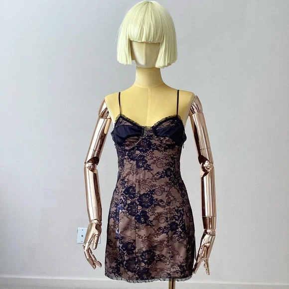 For Love And Lemons | Dresses | For Love Lemons Black Lace Spaghetti Straps Mini  Dress Nwt Sz Xs | Poshmark